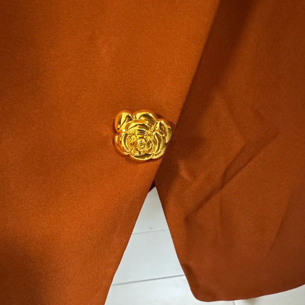 Commense Sleeveless Mini Dress in Rust with Gold Buttons - Picture 5 of 7